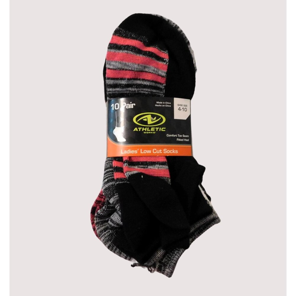 Athletic Works Ladies Low Cut Socks 10 Pair Shoe Size 4-10 No Show Assortment - Picture 1 of 5